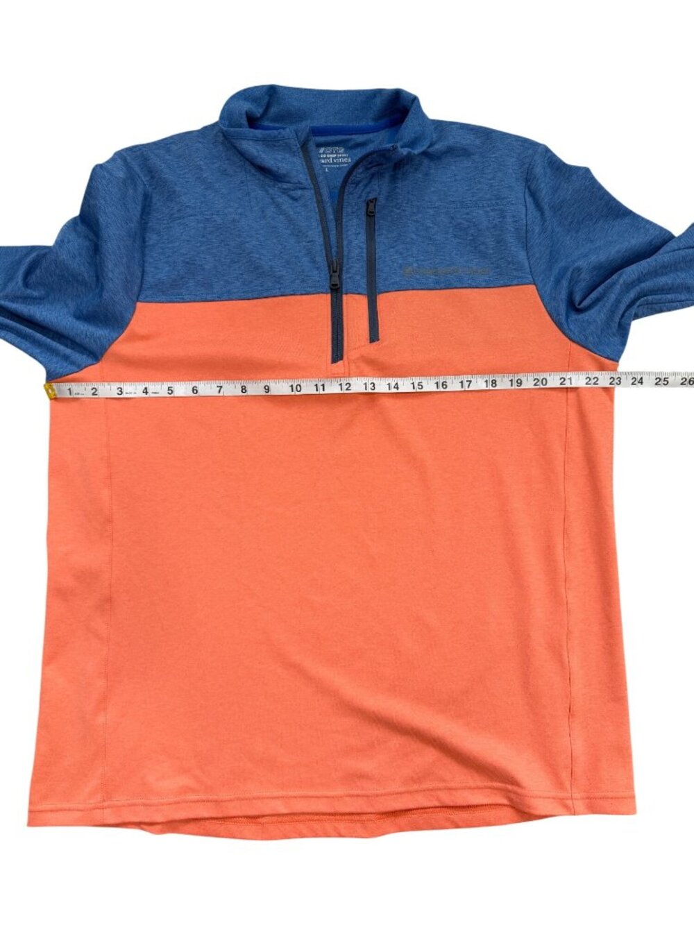 Vineyard Vines Men Size L On The Go Shep Shirt OTG 1/4 Zip Pullover Blue Orange - Picture 5 of 6